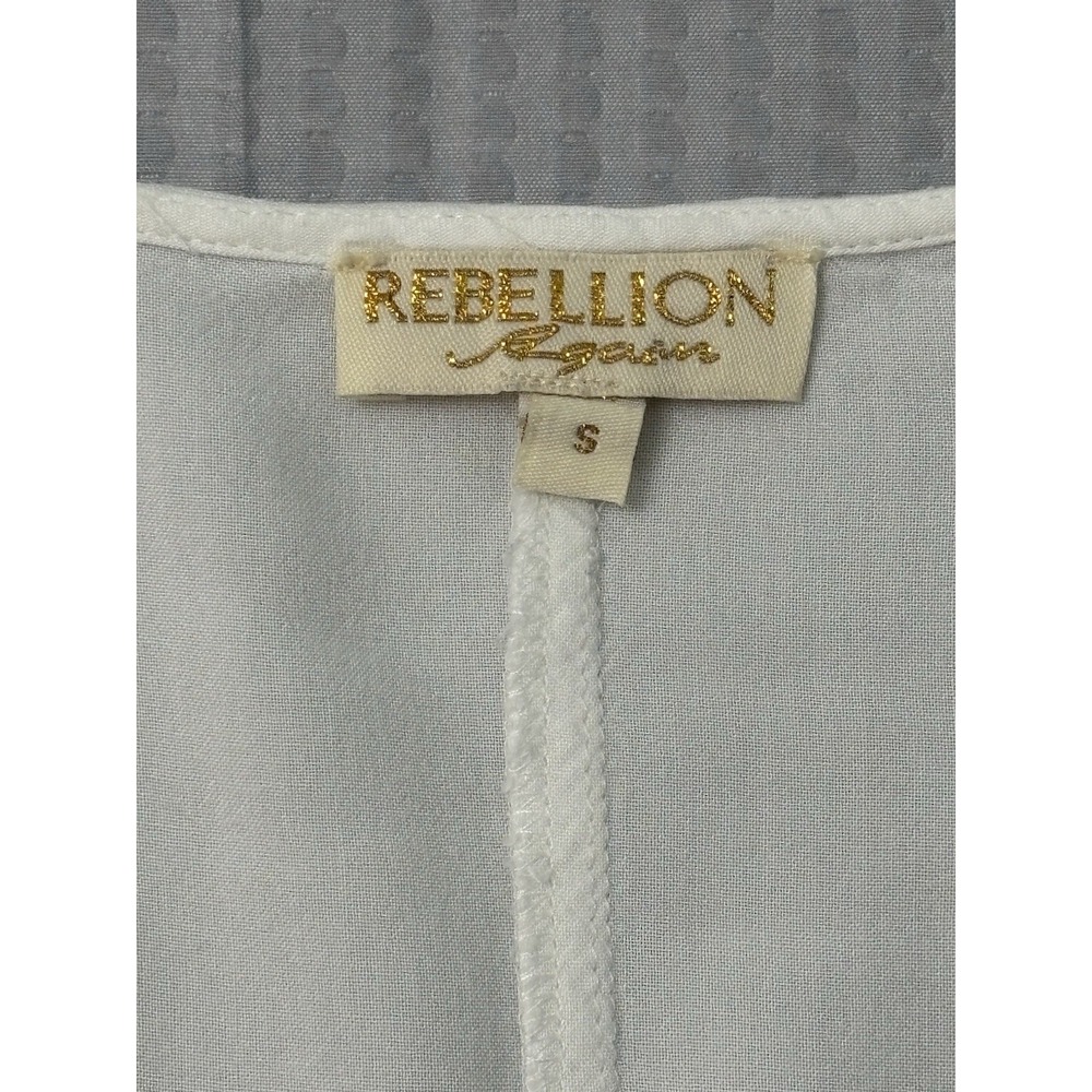Rebellion Again White Lace Tie Front Crop Top Women's Small Boho Festival 0278 - Picture 3 of 6